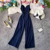 Korean Holiday Beach Style High Waist Hip Wide Leg Jumpsuits Sexy Strapless Off Shoulder Camis Playsuit Summer Bodysuit 210422