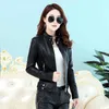 Mulheres Biker Moto Estilo Casaco de Couro Mulheres Slim Plus Size Curto Pu Outerwear Outono Senhoras Zipper Vermelho Casacos Faux 210525