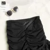 Ly Varey Lin夏の女性カジュアル不規則なAライン白いミニスカート甘いハイウエストのソリッドカラー黒い折り台210526