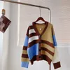 Kontrastująca kolorowa kurtka w paski 10a jesień i zimowe luźne dzianinowe sweter sweter