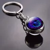 Luminous Keychain 12 Constellation key ring Starry Sky Time Stone Glass Ball Accessories Pendant Gifts