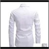 メンズアパレルドロップデリバリー2021ファッションシャツ長袖ホワイトフォーマルシャツ男性スリムフィット結婚式カジュアル男性服シャツ1 S6DTG