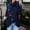 1 Kvinnor Knapp Turtleneck Stickad tröja Kvinna Asymmetrisk Hem Wrap Pullover Toppar Kvinnor Jumpers 210514