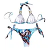 Kvinnors badkläder Kvinnors snabba leverans Sexig tryck Women Swimsuit Bikini Crystal Up High Cut Ben Set Two Piece Ropa Biquini