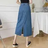 Sommer Lange Jean Röcke Weibliche Vintage Hohe Taille Zurück Split Casual Lose Frühling Midi Länge A-Line Damen 210428