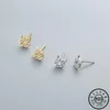 Moda 925 Sterling Silver Mały Kubiczny Cyrkonia Geometryczny Kształt Złoty Kolor Plated Ear Studs CZ Kolczyki Biżuteria dla kobiet Lady Stud