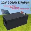 Batteria al litio 12,8 V 12 V 200 Ah Lifepo4 con funzione di monitoraggio BMS per pannello solare marino/UPS/camper/accumulo di energia + caricatore 20 A