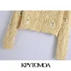 Kpytomoa Damesmode Bloemen Borduurwerk bijgesneden Gebreide Cardigan Sweater Vintage Lange Mouw Vrouwelijke Bovenkleding Chic Tops 210812