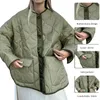 Jaquetas Mulheres Sólidas Digitas Curtas Casacos Femininos Elegantes Big Bolsos Grandes Algodão Mulheres Acolchoado Jaqueta Quilted Inverno Liner Verde Ouro Outwear