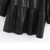 Шикарные каскадные искусственные кожаные блузки женщины мода свободные o шеи топы элегантные дамы с длинным рукавом рубашки 210520