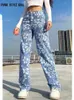 Jeans florais Y2K Jeans Floral Mulheres Est￩ticas Hip￩ticas Pantagens retas E-GIRL HIGN DENIM CYBER CASUAL TROURSERS STREETHEAW 2022 Y220311