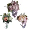 Wedding Flowers European Vintage Bridal Bouquet Artificial Dusty Peony Fake Succulent Plant Lace Ribbon Bridesmaid Party