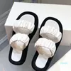 2022fashion Sandálias de couro genuíno Dobras elásticas Duas bandas Mulheres sapato 3cm de espessura Causal Causal Sandália