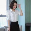 Koreanische Frauen Shirts Frau V-Ausschnitt Blusen Chiffon Weiße Tops Plus Size Office Dame Puff Sleeve 210604