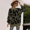 Vinter Höst Pullovers Kvinnor Kall Leopard Print Hoodie med ärmar Stickad tröja Kvinnor Utskrift 210508