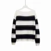 European American new Women's Knits & Tees black Slash Neck Striped matching long sleeve knitted sweater loose autumn winter clothing