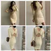 Free Black Knit Dress Arrival Women's Stand Collar Long Sleeve Bodycon Sexy Halter Club Party Vestidos 210524