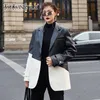 Twotwinstyle coreano hit cor jaqueta de couro pu para mulheres entalhadas manga longa patchwork blazers casuais feminino moda queda 211122