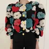 Kadın Ceketleri Vintage Sıcak Akın Çiçekler Tek Göğüslü Gevşek Fener Kollu Kuzu Saç Kısa Ceket Kadın Kore Mahsul Ceket Bahar Güz