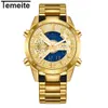 NYTT Temeite Brand Gold Herr Quartz Watches Sport Digital Watch Herr LED Dual Display Armbandsur Vattentät Lysande Relogio Masculino