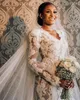 Elegant vit sjöjungfru bröllopsklänningar v nacke brudklänningar pärlor spets applique nigerian arabiska äktenskap klänning robe de marie