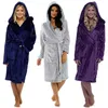 Plush Bathrobe Women Warm Hooded Robe Ladies Casual Flannel Kimono Bath Robes Dressing Gowns Pijama Mujer 210924
