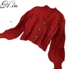 Maglione cardigan da donna Hsa Autunno Inverno Corto monopetto con scollo a V Twist Weave Cappotto maglione lavorato a maglia manica lunga 210716