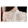 Women's Summer Dress Ladies Puff Short Sleeve Lace Hollow Out Elegant Mini Female Stand Collar Diamond Button Vestidos 210520