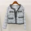 Coreano Vintage Elegante Tweed Casacos Casacos Mulheres Outono Inverno de Manga Longa O-pescoço Fashion Ladies Jackets 210515