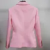 Blazer de styliste de haute qualité pour femmes, coupe ajustée, boutons de Lion en métal, veste à double boutonnage, rose bébé 211006