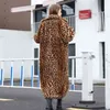 Zadorin High Street Leopard Print Long Faux Fur Coat Fuzzy Jacka för Kvinnor Vinter Kanin Plush Coats och Jackor 211220