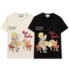 T-shirts à manches courtes pour hommes, haut ample avec illustration de dessin animé petit garçon chat, 2 couleurs, peinture à l'huile imprimée, 2021