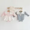Spring Girl Bodysuit Patchwork Sailor Collar Brother Sister Matching Jumpsuit Children born Cute Style Clothes E2355 210610