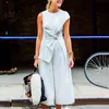 Casual Loose Elegant Jumpsuit For Women O Neck Sleeveless High Waist Cross Irregular Half Leg Jumpsuits Female Fashion Style 210531