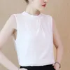 Blouse Women Tops Summer Sleeveless O-neck Chiffon White Shirt Clothes Blusas D51 210426