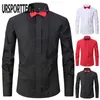 URSPORTTECH Men's Shirt Solid Color Black Performance Shirts Mens Long Sleeve Stage Party Chorus Dress Shirt With Host Bow Tie 210528