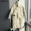 ミディアムロングウィンターダウンジャケットの女性ファッションビブデザインコート暖かい厚いシンプルシックな特大Parka Crriflz 210520