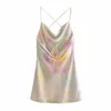 Summer Dress Women Tie Dye Satin Short Woman es Strappy Sexy Backless Slip Mini Club Party es 210519