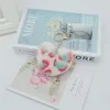 Leopard Heart Key Rings Jewelry Fluffy Pompoms Keyfobs Faux Rabbit Fur Plush Keychains Holder Bag Accessories for Women