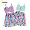 6M-4Y Estate Del Bambino Del Capretto Della Neonata Vestiti Set Con Scollo A V Gilet Top Arcobaleno Ruffles Arco Gonne Abiti Beach Holiday costumi 210515