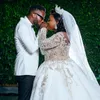 Plus Size African Wedding Dresses 2021 Luxury Beaded Lace Long Sleeve Princess Church Garden Bridal Dress robe mariage214E