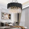 Lustre preto moderno para sala de estar, redondo, cristal, quarto, cozinha, luz suspensa, decoração de casa, interior, lighting302e