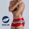 Badkläder för män Rainbow Stripes Baddräkt Herr Sexiga badkläder Badbyxor Vadderade Gay Beach Surfing Baddräkt