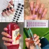 24pcs Long square Ballet Berry Purple Black Gradient Fake Nails Wearing Ins Nail Art Finished Nail Patch with Design Coffin Full