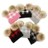 Winter Baby Meisjes Gebreide Caps Zuigelingen Haak Pompom Mutsen Hoeden Dubbele Bontbal Plaid Hoed Kinderen Knit Outdoor Cap Peuter Accessoires