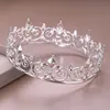 Złota Okrągła Korona Królowa Queen Wedding Tiara Bride Headpiece Mężczyźni Party Kryształ Biżuteria Włosy Wesele Akcesoria do włosów