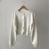 Botão Afligido Up Corrida Branca Cardigans Mulheres Inverno Roupas Top Vintage Casual Curto Cinzento Cinzento Cardigan 210415