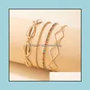 Anklets Jewelry4PCS/セットサマーシェルゴールドカラーアンクレット豪華なカラーフラインストーン幾何学フットチェーン調整可能なジュエリードロップデリ