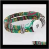 Droga de charme 2021 Cordas de algodão multicolor Bohemian Bracelets Sier Color Ethnic Wrap Noosa Snap Button Jóias Mulheres AESSORIAS