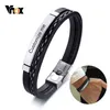 Vnox Bracelets en cuir multicouche pour hommes femmes gravure personnalisable en acier inoxydable décontracté bracelet personnalisé